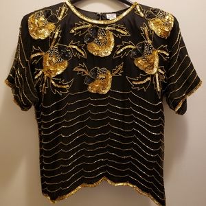 Vintage 100% Silk Beaded and Sequined Top